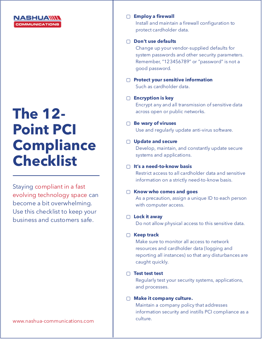 Nashua Communications 12-Point PCI Compliance Checklist boarder